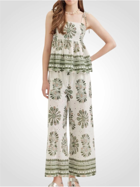 entro Pants - Entro Boho Cotton Peplum Cami Top & Wide Leg Pants Set Size S